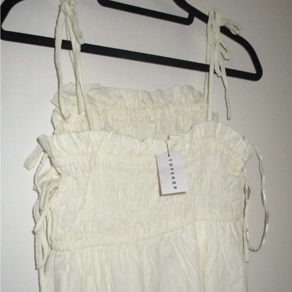 NWT Topshop ruched tie strap textured dress in ivory Sz MED. - Picture 4 of 5